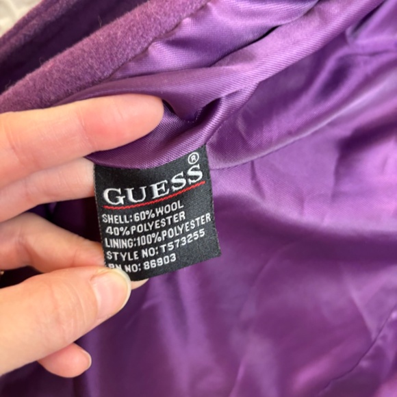 Guess Women's Purple Wool Peacoat Snap Button Embroidered Size M - Picture 6 of 13